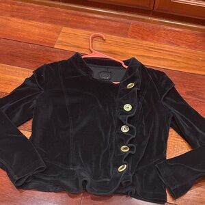 Elegant Black Velvet Women's Jacket with gold side buttons